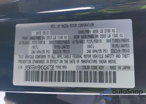 2021 Mazda Cx-5 Grand Touring Reserve from USA, damaged, VIN JM3KFBAY6M0424738